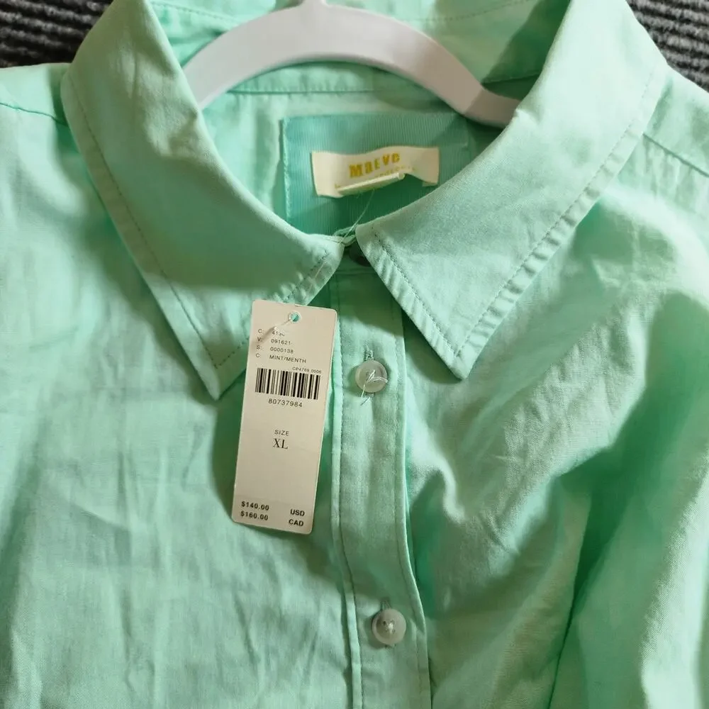 MAEVE by Anthropologie Size XL Mint Green 100% Cotton Tiered Popover Shirt Dress